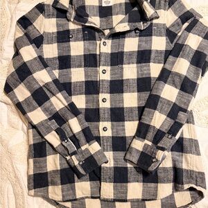 Button-Down Marine Layer Twill Flannel Black& Cream Buffalo Check